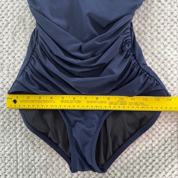 J Crew Swimsuit Women 4 Blue One Piece Plunge Ruched Swimwear Pool Beach - Picture 14 of 16